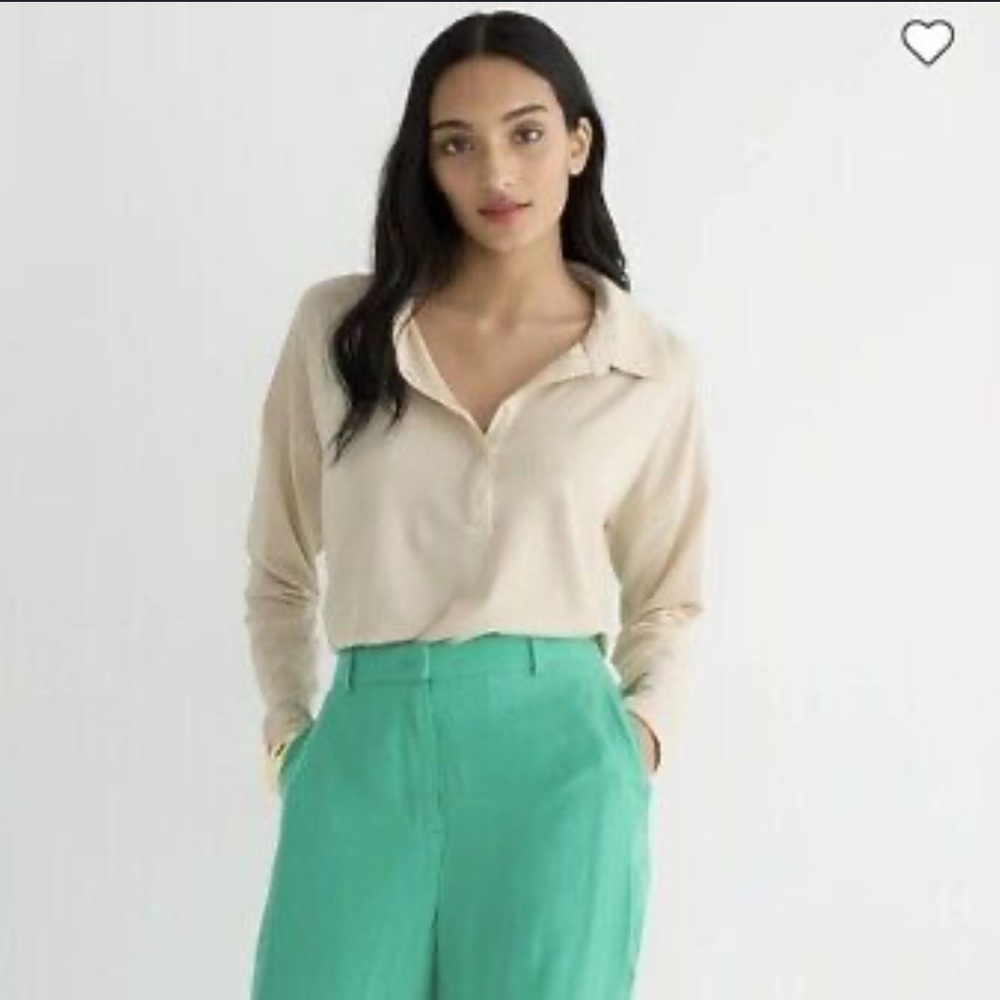J.Crew Cream Long Sleeve Polo Shirt